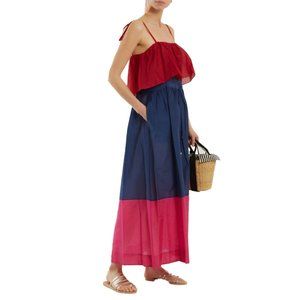 DVF 100% AUTH NWT $248 Sleeveless Maxi Dress Cover-up Sundress Red/Navy/Pink S